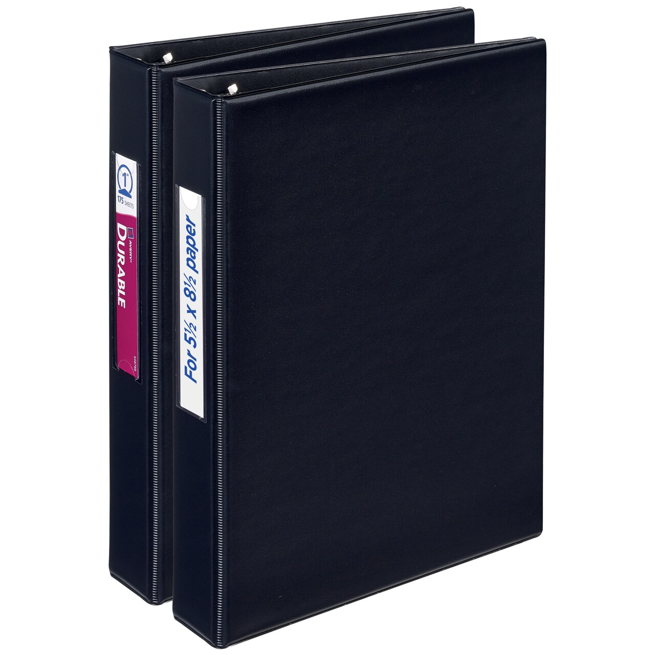 Avery Mini 3 Ring Binder, Holds 5.5" x 8.5" Paper, 1" Round Rings, 175-Sheet Capacity, 1.4 Inch Wide Spine, Label Holder, 1 Black Binder (01443)